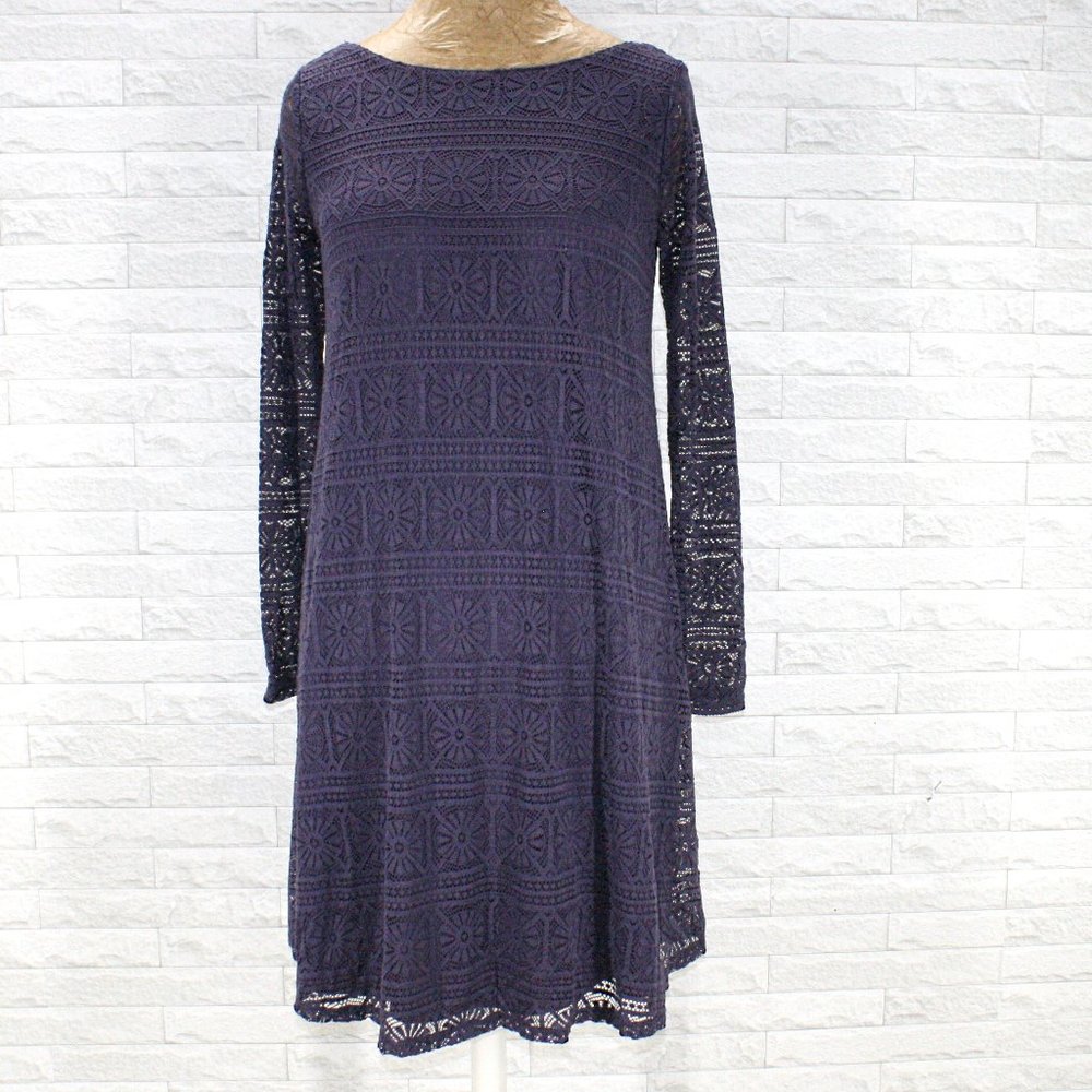 LIZ LANGE Dress Flowy Tunic Maternity Purple Floral Lace Long Sleeve X-Small